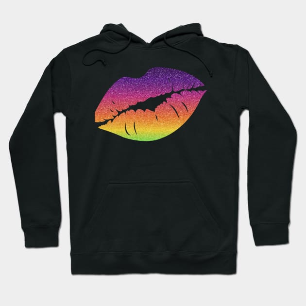 Bright Rainbow Ombre Faux Glitter Lips Hoodie by Felicity-K